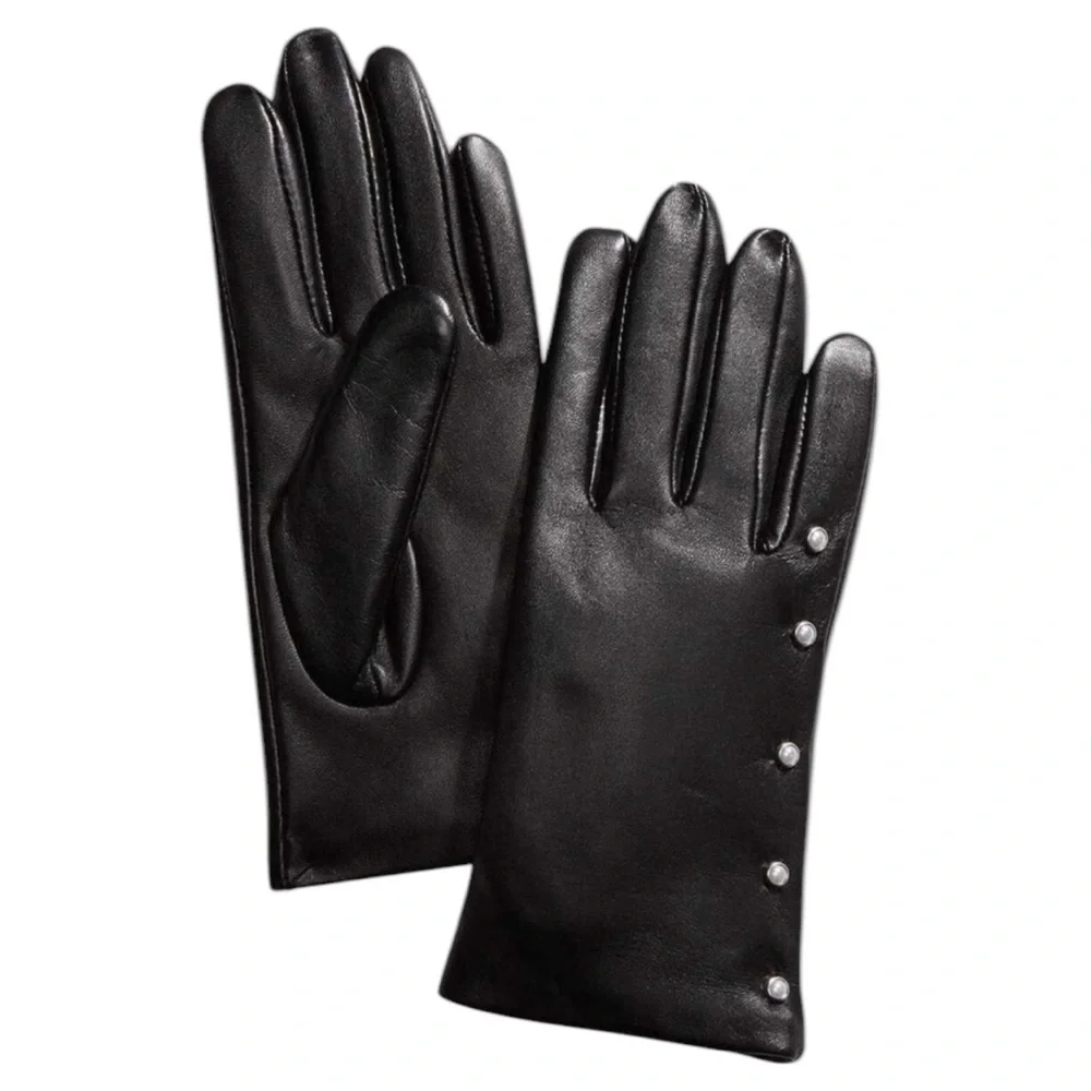 NWT Charter Club Women’s Genuine Leather Gloves Pearl Trim Gift‎ Soft Warm